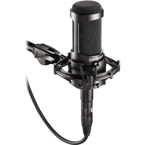 Audio-Technica AT2035 Cardioid Condenser Microphone, Black + Microfiber Cleaning Cloth + Goby Labs Microphone Cleaner + 10 Ft XLR Cable