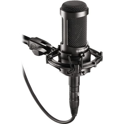 Audio-Technica AT2035 Cardioid Condenser Microphone, Black + Microfiber Cleaning Cloth + Goby Labs Microphone Cleaner + 10 Ft XLR Cable