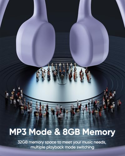 Swimming Headphones, Bone Conduction Headphones Bluetooth 6.1 , IP68 Waterproof Swimming Headphone Underwater, Wireless Sport Open Earphones with MP3 Mode 8GB Memory for Running, Surfing, Purple