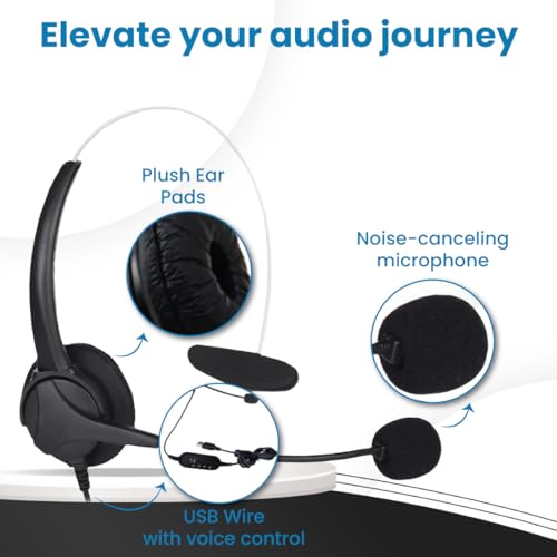 OTM Essentials Pro Headset, Noise-Canceling Headphones, On-Ear Design, in-Line Volume Control, Headset with Mic and USB, Quick Plug and Play