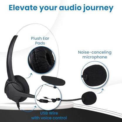 OTM Essentials Pro Headset, Noise-Canceling Headphones, On-Ear Design, in-Line Volume Control, Headset with Mic and USB, Quick Plug and Play