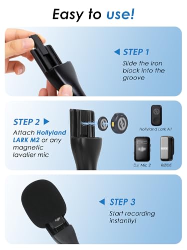 YOUSHARES Handheld Interview Microphone Holder for Hollyland Lark M2 - Iron Magnetic Slide Rail fits Hollyland Lark A1/MAX/150 & Rode/DJI Magnetic Lavalier Wireless Mics