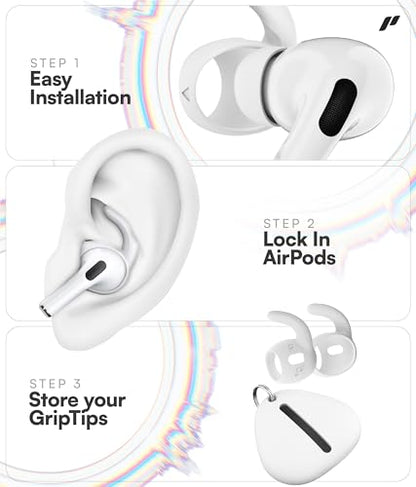 Proof Labs 4 Pairs for AirPods Pro 2 Ear Hooks Covers [Added Storage Pouch] Anti Slip Ear Tips Accessories Compatible with Apple AirPods Pro 2nd Generation (White)