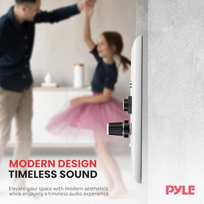 Pyle Wireless BT Receiver Wall Mount - 100W In-Wall Audio Control Receiver w/ Built-in Amplifier, USB/Microphone/Aux (3.5mm) Inputs, Speaker Terminal Block, Connect 2 Speakers, White - PWA15BT