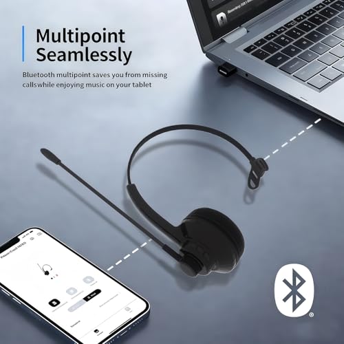 Trucker Bluetooth Headset with Mic,Single-Ear wireless Headset for work, Trucker Bluetooth Headset with Hands-Free Calls, Clear Online Meetings & Long-Haul Driving, Comfortable for All-Day Wear