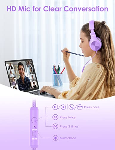 Nabevi Headphones for Kids for School, Kids Headphones with Microphone, Sharing Function, 85dB/94dB Safe Volume Limit, HD Sound, Over Ear Kid Headphone for School, On-line Study, Travel, Violet - color: Violet