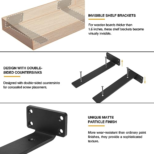 HITOMEN Heavy Duty Floating Shelf Brackets, 10-Inch (1/5'' Thick) Hidden Shelves Hardware, Iron L Brackets, Rustic Industrial Black Metal Wall Shelving Supports, 4 Pack - size: 10 Inch, style: 4 Pack