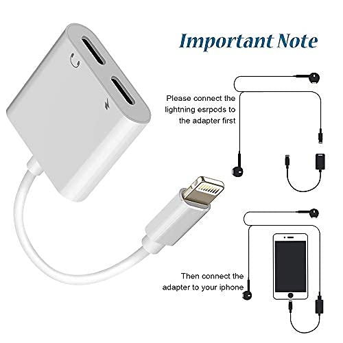 [Apple MFi Certified] Dual 2in1 Lightning Headphone Audio & Charger Adapter Splitter for iPad,2 Pack iPhone Headphone Adapter for iPhone 14/13/ 12/11/ XS/XS Max/XR/X/ 8/8plus/7/7 Plus/iPad