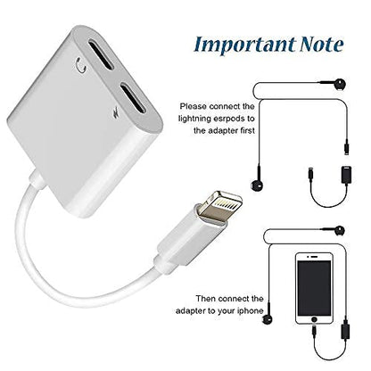 [Apple MFi Certified] Dual 2in1 Lightning Headphone Audio & Charger Adapter Splitter for iPad,2 Pack iPhone Headphone Adapter for iPhone 14/13/ 12/11/ XS/XS Max/XR/X/ 8/8plus/7/7 Plus/iPad
