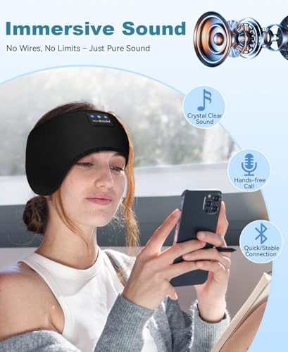 LC-dolida Sleep Headphones Bluetooth 5.4, Headband Headphones Earphones Wireless, Sleep Mask for Gifts,Workout,Jogging,Yoga(Ink) - color: Ink