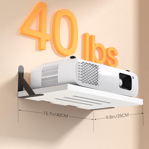 DAWASAPAT Projector Shelf/Modem Shelf/Router Shelf/Cable Box Wall Mount/Router Wall Mount, 15.7" x 9.8"(Lx W) White Projector Holder Stand Accessories with Cable Ties - color: White
