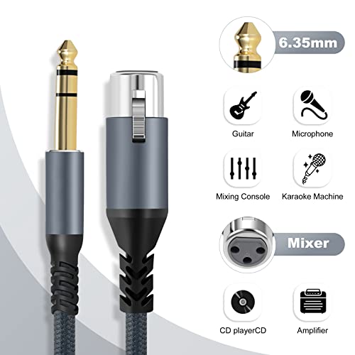 Twozoh Short XLR Female to 1/4 TRS Cable 1FT, Braided 6.35mm Stereo Jack Balanced to 3pin XLR Microphone Cable - color: 1/4 to XLR Female, size: 1FT