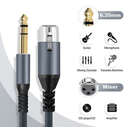 Twozoh XLR Female to 1/4 TRS Cable 6.6FT 2 Pack, Braided 6.35mm Stereo Jack Balanced to 3pin XLR Microphone Cable - color: 1/4 to XLR Female 2-Pack, size: 6.6FT