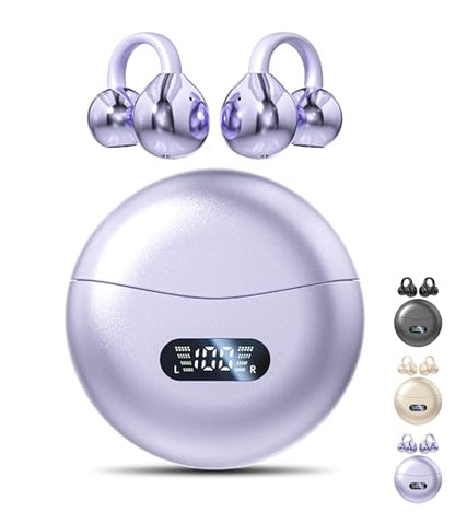 Clip on Earbuds,Open Ear Earbuds Wireless Bluetooth 5.4, Lightweight Open Ear Headphones with Mic 60H Battery,Waterproof, for Sports, Running, Small Ears & Glasses Wearers,Workouts - color: Purple