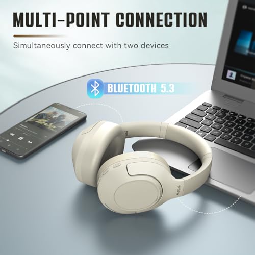 FIFINE X3W Bluetooth Wireless Headphones with Mic, Active Noise Canceling | Up to 65H Playtime, 3 Mode Options, Soft Earpad, Touch Control Panel, Transparency Mode, for Music, Phone Calls, Sport Travel - color: White