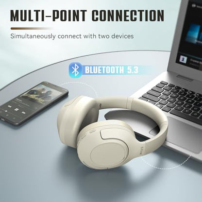 FIFINE X3W Bluetooth Wireless Headphones with Mic, Active Noise Canceling | Up to 65H Playtime, 3 Mode Options, Soft Earpad, Touch Control Panel, Transparency Mode, for Music, Phone Calls, Sport Travel - color: White
