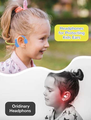 Kids Headphones, Wirelss 5.3 Air Conduction Open Ear Headphones Lightweight Kids IPX5 Waterproof with Microphone for School, Home and Outdoor-Blue