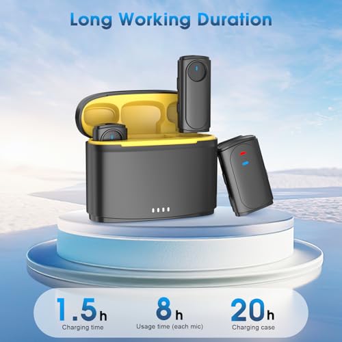 Wireless Lavalier Microphone for iPhone, iPad, Android, Camera - Mini Microphone with Noise Reduction & Charging Case - Mini Clip-on Mic for Podcasting, Vlogging, Live Streaming, Interview