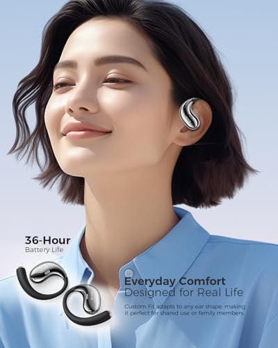 Open Ear Bluetooth Headphones, Ear Hook Headphones, Wireless Ear Buds | with Earhooks, Touch Control Earphones for Running, Hiking & Outdoors - color: Black