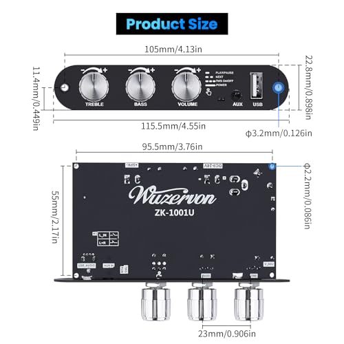 ZK-1001U Amp Bluetooth 5.3 Mono Amplifier Board Mini Audio Amps with TWS | 100W Amp with Boost for Home Outdoor DIY Speakers with 100W Power Output, Treble & Bass,USB/AUX/BT Input, DC 9-24V - color: Black4 ZK-1001U