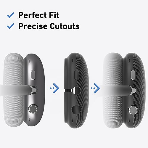Carbon Fiber Texture Case Cover for AirPods Max Headphones, Black | Soft TPU, Protective Ear Cups Cover Accessories, for Apple AirPods Max (2024/2020)
