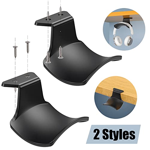 2-Pack Never Fall Headphone Hook Hanger Wall Mount Headset Holder - color: Black Z(2 Pack)
