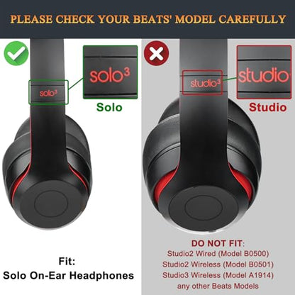 SoloWIT Earpads Cushions Replacement for Beats Solo 2 & Solo 3 Wireless On-Ear Headphones, Solo2 Solo3 Ear Pads with Soft Protein Leather, Added Thickness - Navy Blue - color: Navy Blue