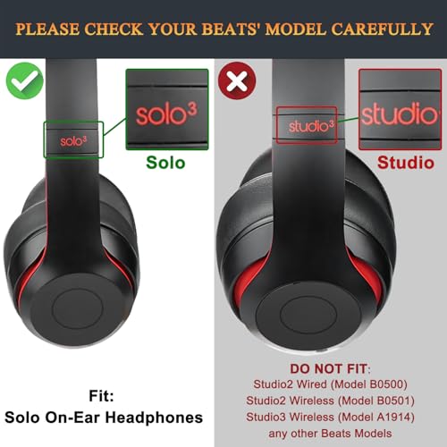 SoloWIT Earpads Cushions Replacement for Beats Solo 2 & Solo 3 Wireless On-Ear Headphones, Solo2 Solo3 Ear Pads with Soft Protein Leather, Added Thickness - Blue - color: Blue