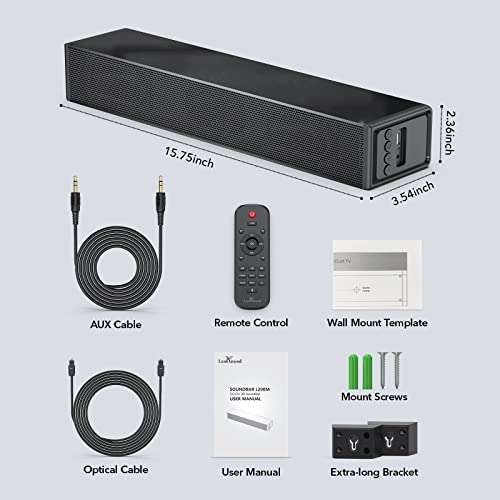 LARKSOUND Small Sound Bar for TV, PC and Gaming, 16 Inch Mini Soundbar | 60W compact TV soundbar with 4 EQ modes, Night Mode, HDMI ARC, Optical, AUX, USB & Bluetooth 5.0 - size: 16 inch