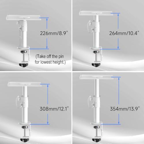 suptek Clamp-on Speaker Stand Desk Mount Set, Height Adjustment, Tilt, Swivel, 9.6 x 8.8 inch Trays, Universal Audio Holders for Computer and Bookshelf Speakers, Elevated Sound, 2 Pack, White, SDM001W - color: White, size: 9.6 x 8.8x 13.9"(h)