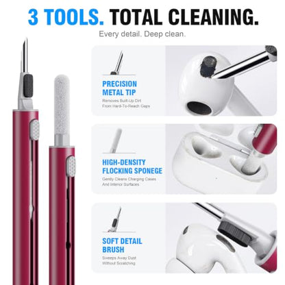 Hyashee Cleaner Kit for Airpods Pro 1 2 3 Multi-Function Cleaning Pen with Soft Brush Flocking Sponge for Bluetooth Earphones Case Cleaning Tools (Red) - color: Red