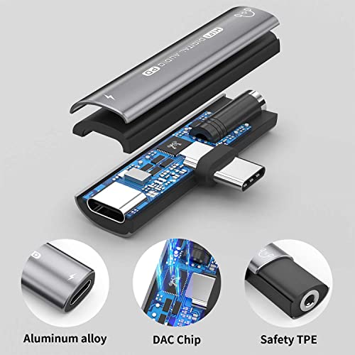 USB C Headphone Adapter , 2 in 1 USB C to 3.5mm Headphone Jack HiFi DAC