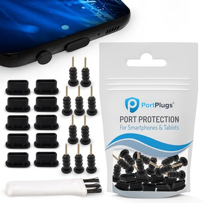 USB C and 3.5mm Dust Plugs 10 Pairs with Cleaning Brush, Black | Protects USB C and 3.5mm audio ports, helps block dust and lint, reusable covers, compact device care set - color: Black, 10 Pairs, size: 10 Pairs
