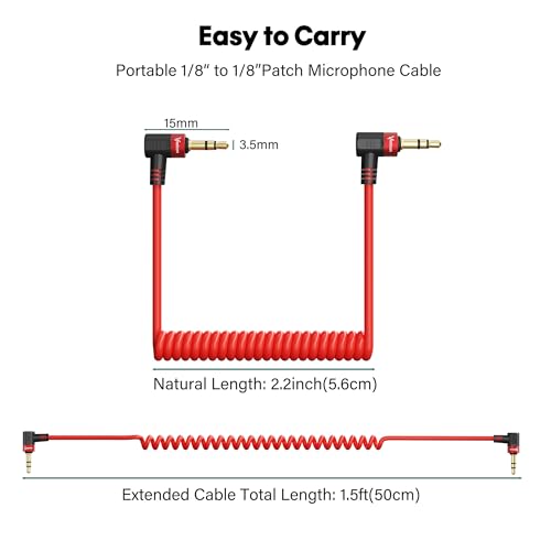 Coiled Retractable 3.5mm Aux TRS Microphone Audio Patch Cable 20 Inch 2 Pack, 90 Degree Angled Jack Stereo Live Streaming Cord for Rode Wireless Go 2/DJI Mic 2/Nikon & Other DSLR Cameras - style: 3.5mm Dual TRS Cable