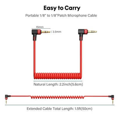 Coiled Retractable 3.5mm Aux TRS Microphone Audio Patch Cable 20 Inch 2 Pack, 90 Degree Angled Jack Stereo Live Streaming Cord for Rode Wireless Go 2/DJI Mic 2/Nikon & Other DSLR Cameras - style: 3.5mm Dual TRS Cable