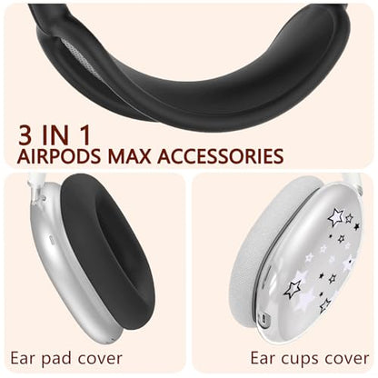 Silicone Case for AirPods Max Headphones, Clear Star Soft TPU Ear Cups Cover/Ear Pad Cover/Headband Protection for Apple AirPods Max USB-C/Lightning (2024/2020) (Black) - color: Black