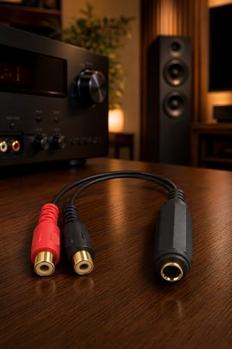 6.35mm to 2RCA Cable, Gold Plated 6.35mm 1/4 inch Mono TS Female to 2 Dual RCA Female Plug Y Splitter Adapter Cable - 8 Inch (6.35 FM/2RCA FM) - color: 6.35 FM/2RCA FM