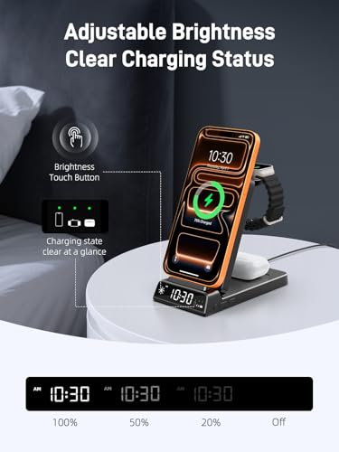3 in 1 Charging Station for Apple,Travel Wireless Charger with Clock | ELECDOV Magnetic Charger for iPhone, Foldable Watch Charger Stand for iPhone 17/Air/16/15 Series, iWatch 10/AirPods 4 (Black) - color: Black