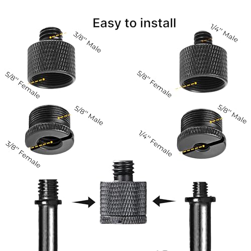 Mic Stand Adapter Set 8 pieces Metal Microphone Stand Screw Thread Adapter 5/8 Female to 3/8 Male 3/8 Female to 5/8 Male 5/8 Female to 1/4 Male 1/4 Female to 5/8 Male Tripod Adapter ADP03A Blck - color: Black