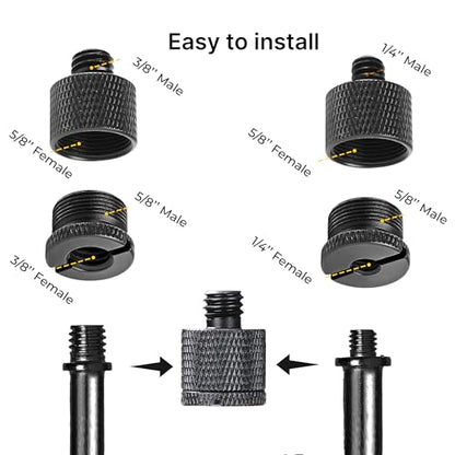 Mic Stand Adapter Set 8 pieces Metal Microphone Stand Screw Thread Adapter 5/8 Female to 3/8 Male 3/8 Female to 5/8 Male 5/8 Female to 1/4 Male 1/4 Female to 5/8 Male Tripod Adapter ADP03A Blck - color: Black