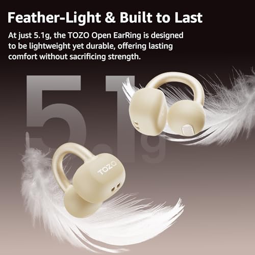 TOZO OpenEarRing Open Ear Earbuds 40H Bluetooth 5.4 Lightweight Comfort | Open Ear Clip On Wireless Earbuds with Smart Digital LED Display, Stable Connection, Secure Fit for Driving Workout Khaki - color: Khaki