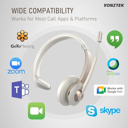 Wireless Headset, Bluetooth Headphones with Microphone Noise Canceling & Mute, 5.0 Trucker Bluetooth Headset with Mic/USB Dongle for Cell Phone Computer Work Office Teams Meeting Call Center