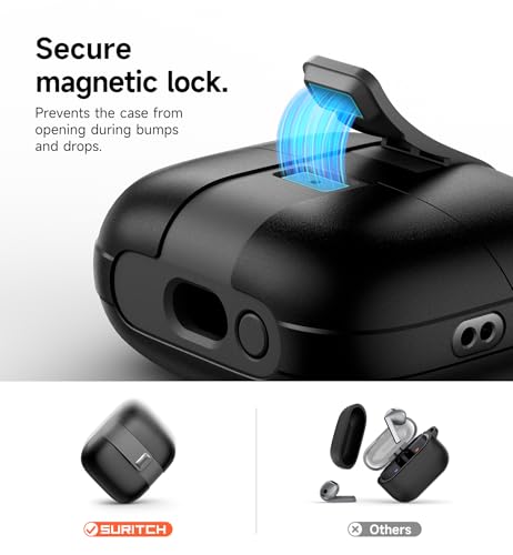 SURITCH for Samsung Galaxy Buds 3 Pro (2024) / Buds 3 (2024) / Buds 3 FE (2025) Case, Magnetic Cases with Cleaner Kit & Hanging Lanyard, Stylish Shockproof Cases Rugged Protective Cover, Black - color: Black