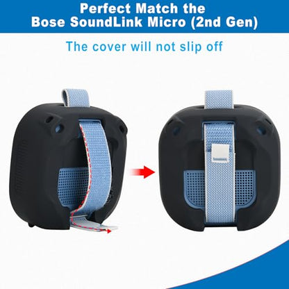 Silicone Case for Bose SoundLink Micro 2nd Gen Speaker, Shockproof Travel Protective Sleeve Soft Skin Cover with Shoulder Strap (Case Only) (Black) - color: Black