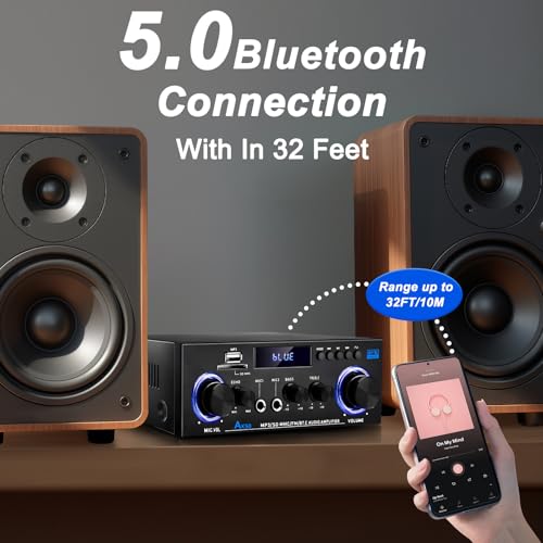AK50 Stereo Amplifier Home Audio, Stereo Receivers 400W Home 2 Channel Bluetooth 5.0 Power Amplifier System, FM Radio, USB, SD Card, with Remote Control for Home Theater Speakers Studio, Karaoke - color: Black