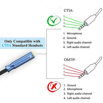 3.5mm 4 Pole TRRS Audio Splitter Cable for 2 TRRS Headphone and Mic | Nylon Braided CTIA Stereo 3.5mm Male to 2 TRRS Female Aux Headphone Y Splitter Cable for PC Laptop Smartphone PS4 Xbox - 1 FT - size: 1 Feet - Braided