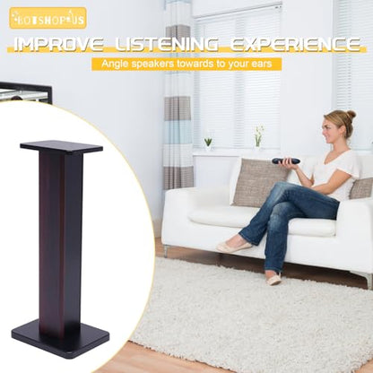 28" Bookshelf Speaker Stands Pair Surround Sound Home Theater Desktop Speaker Stands for Under 15" Desk Speakers Medium&Small Speakers Studio Monitor(Black Walnut)