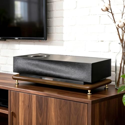 Walnut and Acrylic Audio Rack, Vibration Dampening Stand | Shock-Absorbing Feet with Silent Pads for Desktop Audio Components, Gaming and Living Room(Walnut wood/24.8x10.6x2in) - size: Walnut wood/24.8x10.6x2in