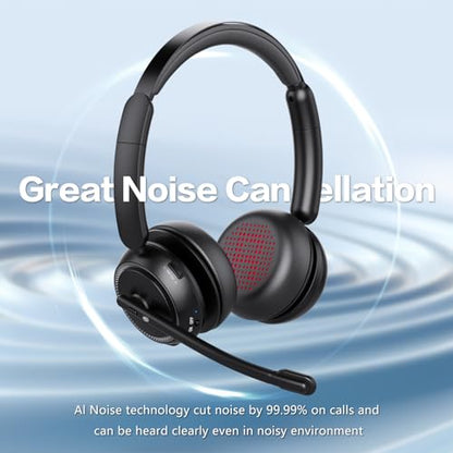 Wireless Headset with Mic for Work, Bluetooth Headphones with Microphone (Noise Cancelling & Mute Button), Wireless Headset with mic for Work/Computer/PC/Laptop/Cell Phones/Call Center/Teams/Zoom/Home