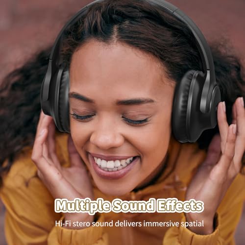KVIDIO Bluetooth Headphones Over Ear, 65 Hours Playtime Wireless Headphones with Microphone, Foldable Lightweight Headset with Deep Bass, HiFi Stereo Sound Low Latency for Travel Work Cellphone - color: Black